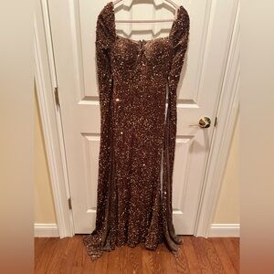 Elegant Brown Sequin Maxi Dress